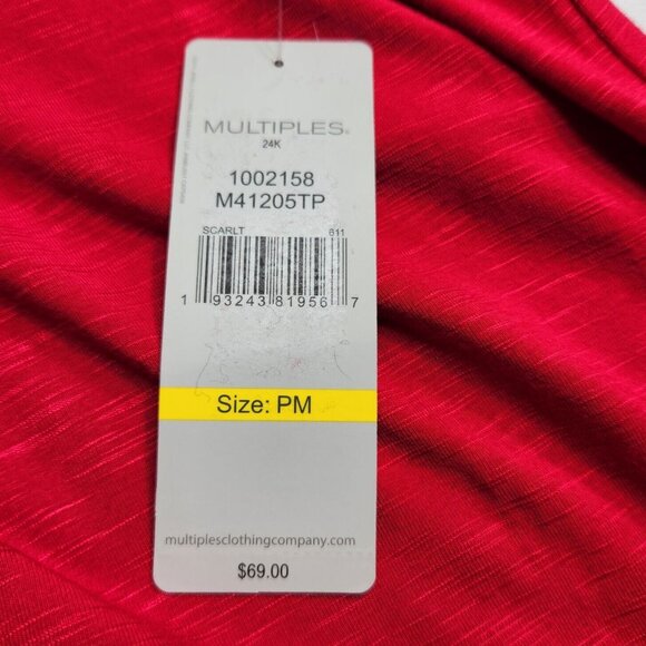 Multiples Womens Size M Petite  Red Long Sleeve v neck top blouse New -23 - Picture 10 of 10